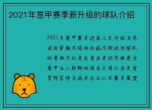 2021年意甲赛季新升级的球队介绍