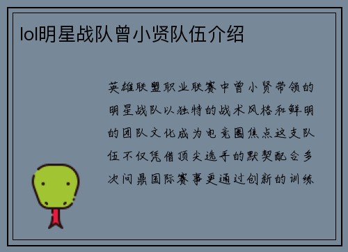 lol明星战队曾小贤队伍介绍
